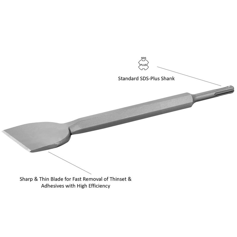 SPKLINE 4 Inch Wide Tile & Thinset Scaling Chisel SDS-Plus Shank 4" x 11" Thinset Scraper Wall and Floor Scraper Works with All Brands of SDS-Plus Rotary Hammers and Demolition Hammers - Image 4